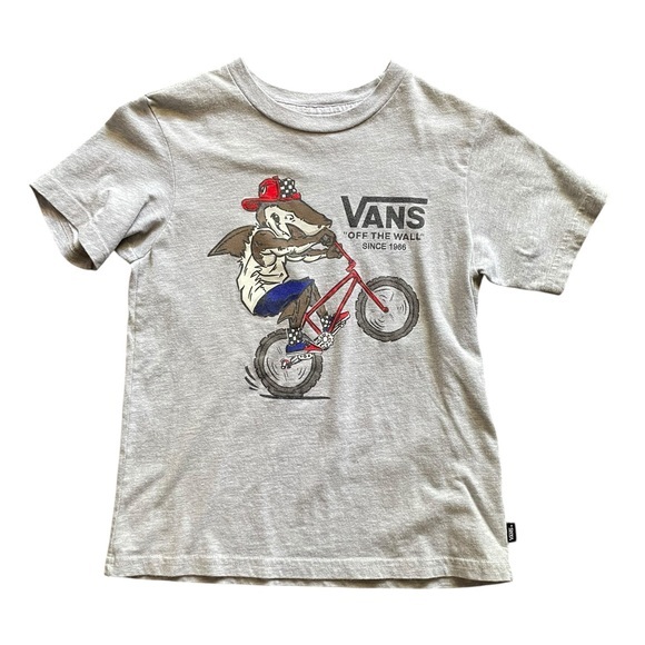 Vans Kids Gray Graphic T-Shirt • Crew Neck Cotton Short Sleeve • Size 6 - Picture 1 of 5